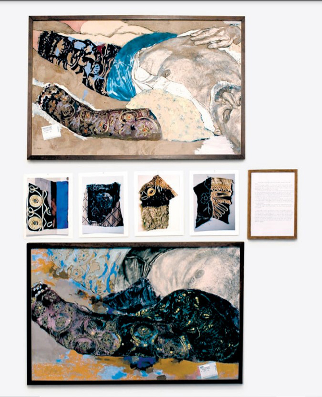 Jean Le Gac – L'effraction douce : Message 15/16. 2010, deux peintures sur toile et photos-textes, 168 x 136 cm l’ensemble.